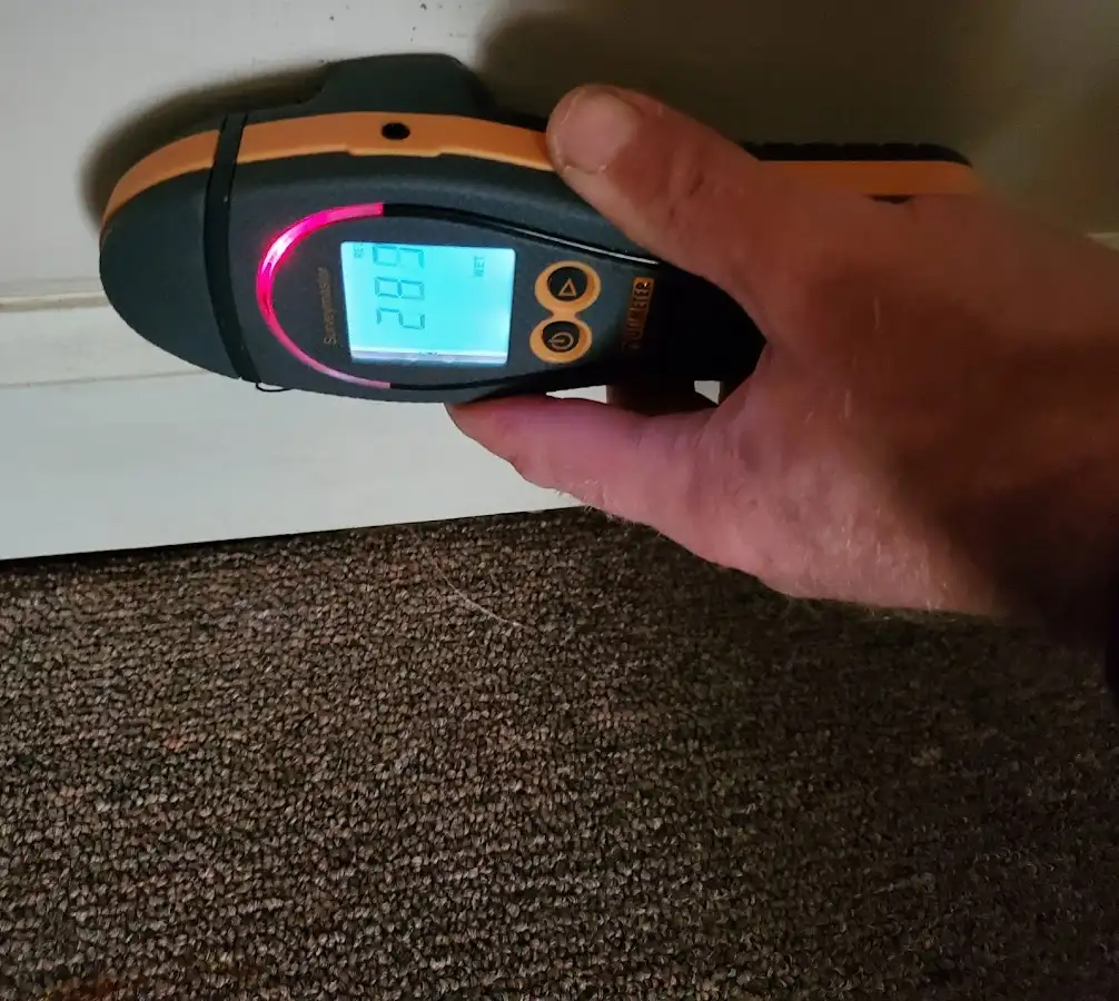 Moisture detection at baseboard during Burst Pipe Cleanup in Monaca